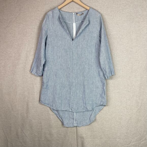 Soft Surroundings Womens 100% Linen Tunic Top Size M Striped Nautical Coastal - Picture 1 of 9
